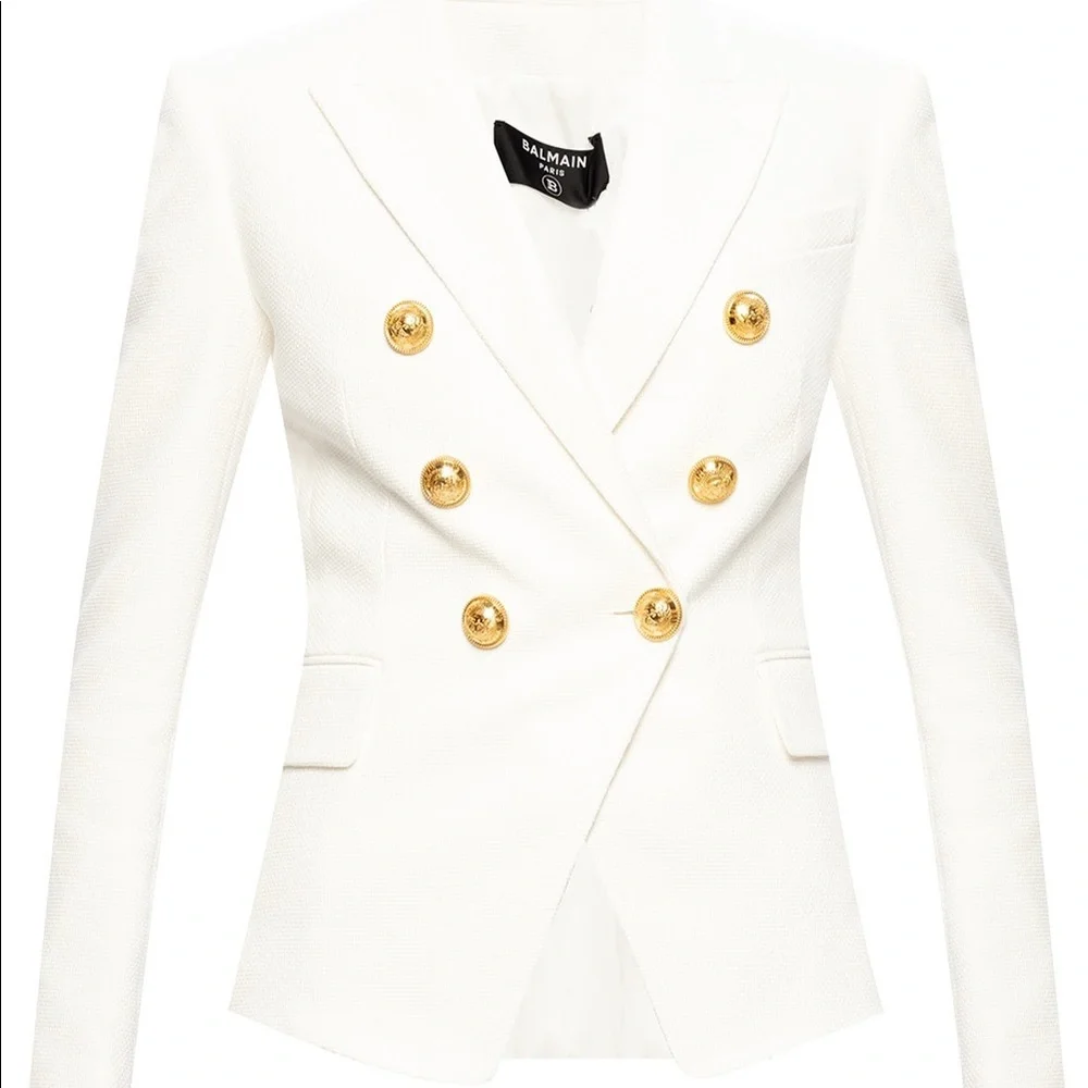 NEW BALMAIN DOUBLE-BREASTED BLAZER SIZE FR 36 US 04 COLOR BLANC GOLD BUTTONS - Picture 3 of 16